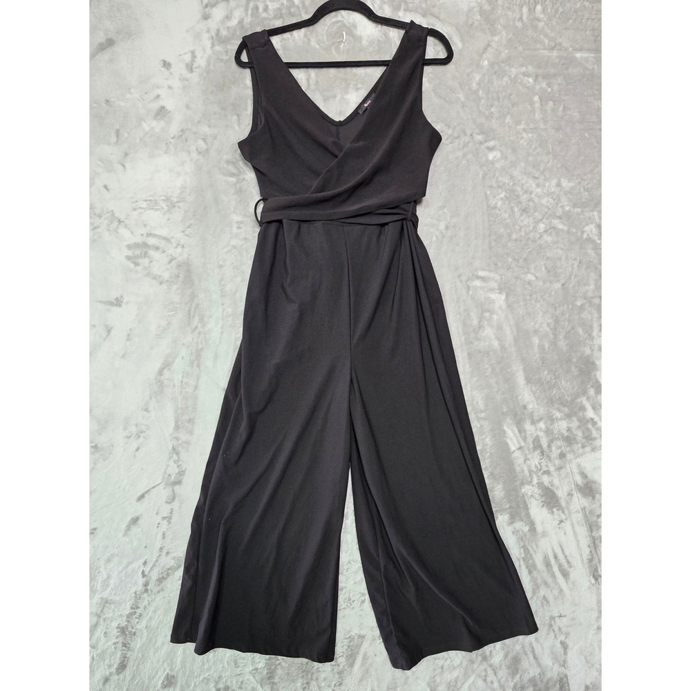 Blashe Womens Black Sleeveless V-Neck Wide Leg Belted Jumpsuit Size L